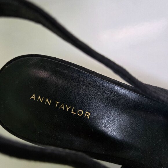 Ann Taylor Black Suede Gold Chain Square Toe Sling Back Shoes Size 9M - Picture 8 of 9